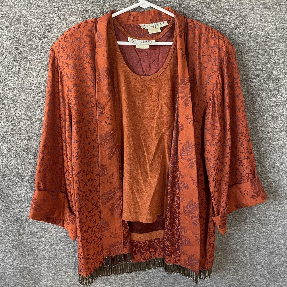 Sue Wong Tank Jacket Set Womens One Size Orange‎ Jacquard Beaded Fringe Boho